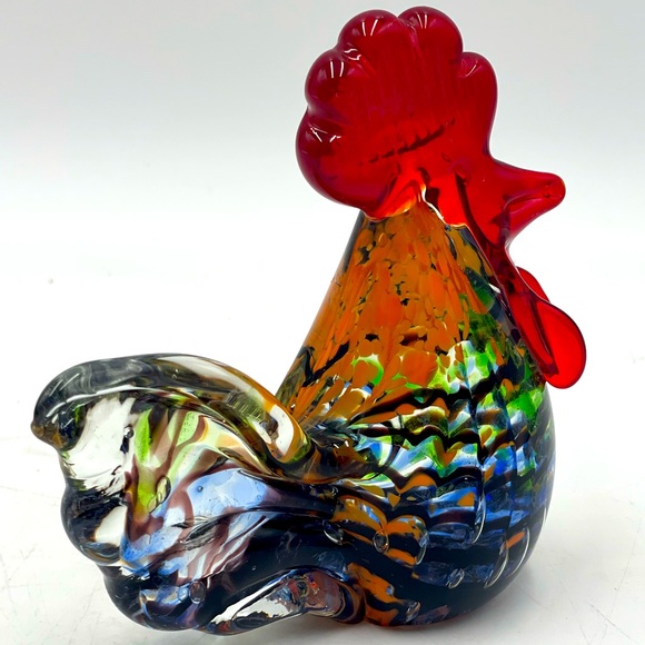 Gorgeous Designs: Handblown Multi Colored Art Glass Rooster Paperweight Figurine - Picture 11 of 16